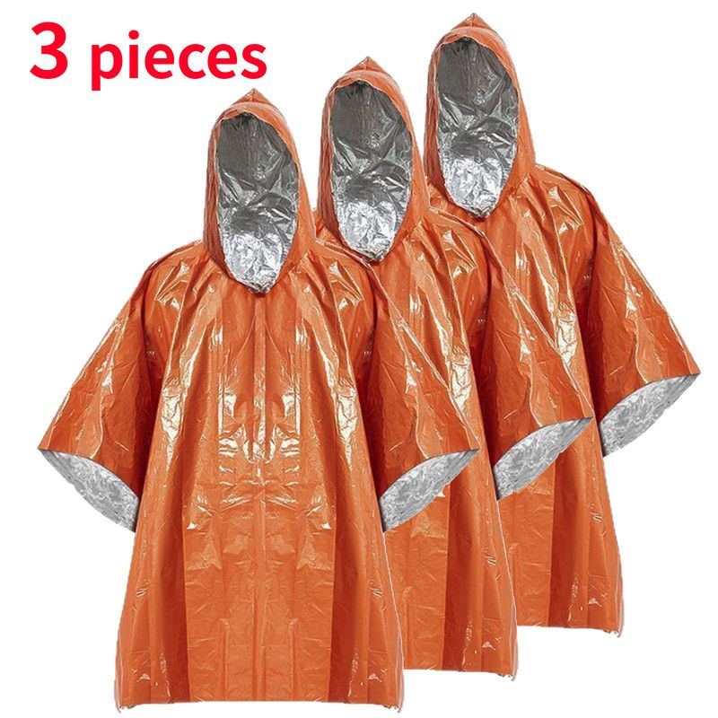 Outdoor Emergency Waterproof Insulated Raincoat, Portable Folding Camping and Hiking Cold-Weather Raincoat β Orange