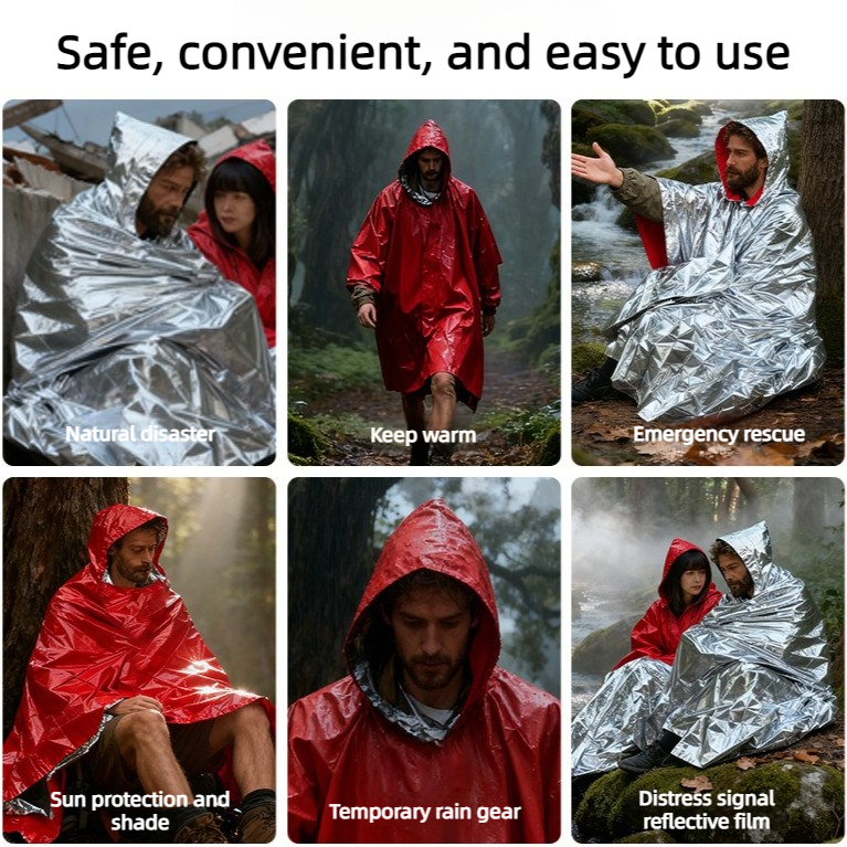 Outdoor Emergency Waterproof Insulated Raincoat, Portable Folding Camping and Hiking Cold-Weather Raincoat – Orange