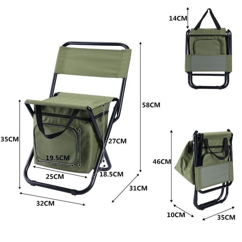 3-in-1 Outdoor Folding Chair with 10L Insulated Cooler, Durable Oxford Fabric, for Camping and Picnics - Green