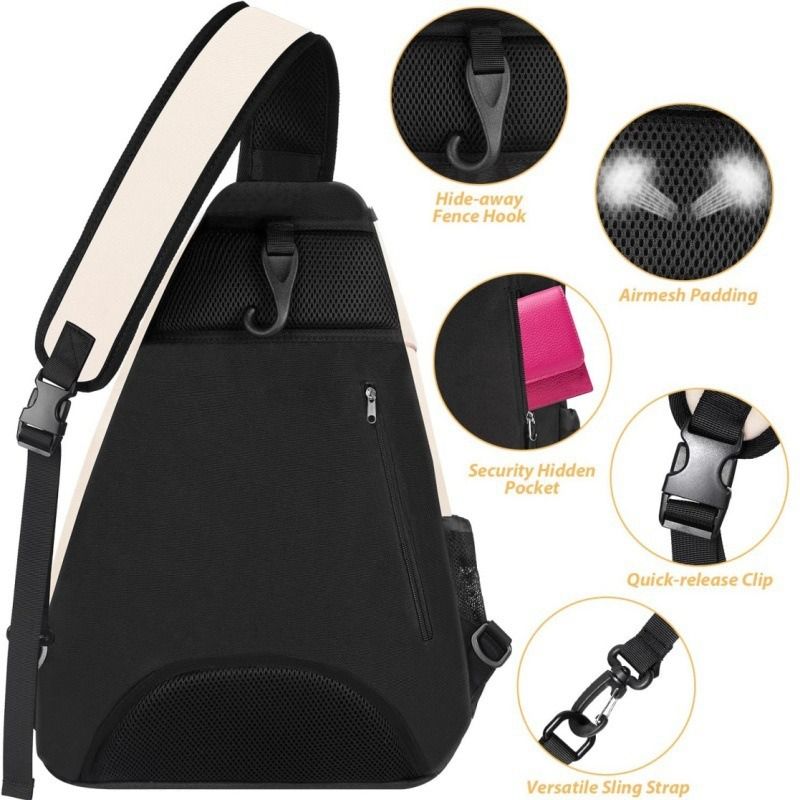 Multifunction Sling Tennis Bag, Waterproof Oxford Crossbody Sports Backpack, with Water Bottle Pocket & Hidden Ball Compartment—Pink