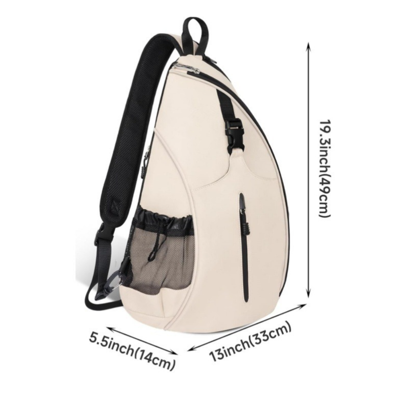 Multifunction Sling Tennis Bag, Waterproof Oxford Crossbody Sports Backpack, with Water Bottle Pocket & Hidden Ball Compartment—Black
