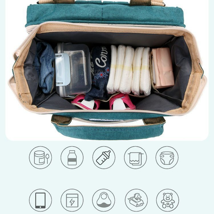 Convertible Baby Bed Diaper Backpack, Waterproof Oxford Multifunction Mommy Bag, 3-Way Hand/Shoulder/Backpack for Travel and Outdoor Use - Gray