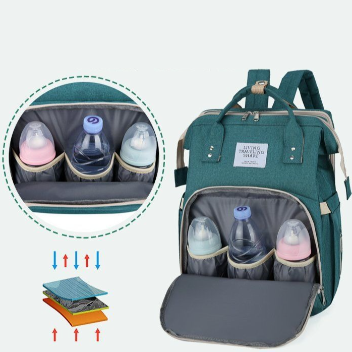 Convertible Baby Bed Diaper Backpack, Waterproof Oxford Multifunction Mommy Bag, 3-Way Hand/Shoulder/Backpack for Travel and Outdoor Use - Gray