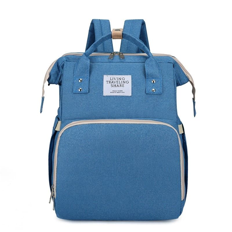 Convertible Baby Bed Diaper Backpack, Waterproof Oxford Multifunction Mommy Bag, 3-Way Hand/Shoulder/Backpack for Travel and Outdoor Use - Light Blue