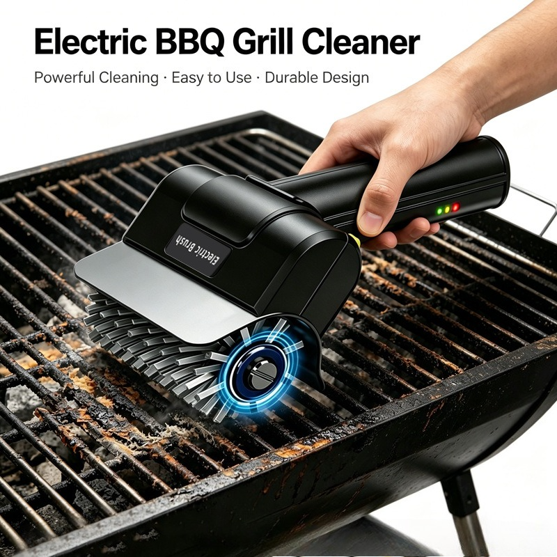 Rechargeable Electric Grill Brush, Stainless Steel Wire Roller BBQ Cleaner Tool Kit for Outdoor