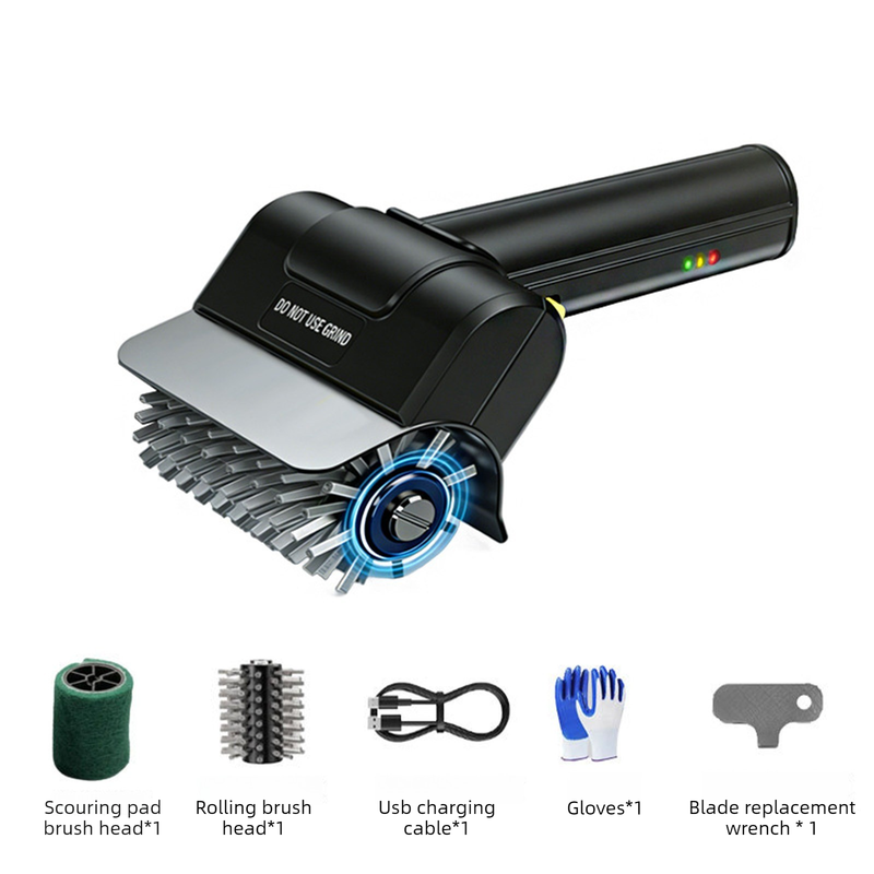 Rechargeable Electric Grill Brush, Stainless Steel Wire Roller BBQ Cleaner Tool Kit ,Dual Brush : (Wire Brush + Scouring Pad Brush )
