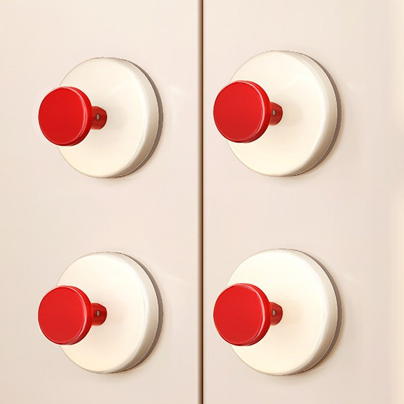 4-Pack - No-Drill Suction Cup Door Handle, Reusable Pull Knob for Wardrobes, Refrigerators, and Glass Sliding Doors - Red