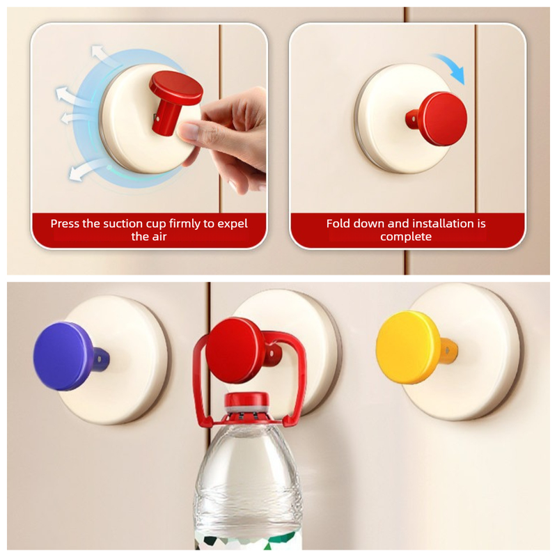 4-Pack - No-Drill Suction Cup Door Handle, Reusable Pull Knob for Wardrobes, Refrigerators, and Glass Sliding Doors - Red