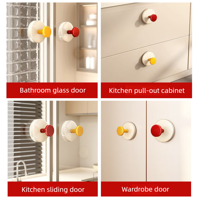 4-Pack - No-Drill Suction Cup Door Handle, Reusable Pull Knob for Wardrobes, Refrigerators, and Glass Sliding Doors - Red