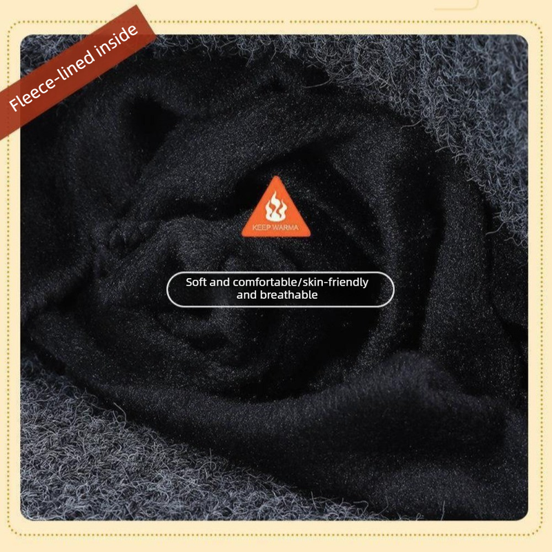 Men's Fleece-Lined Ear Protection Knit Beanie, Warm Thick Winter Hat for Dad or Grandpa—Black