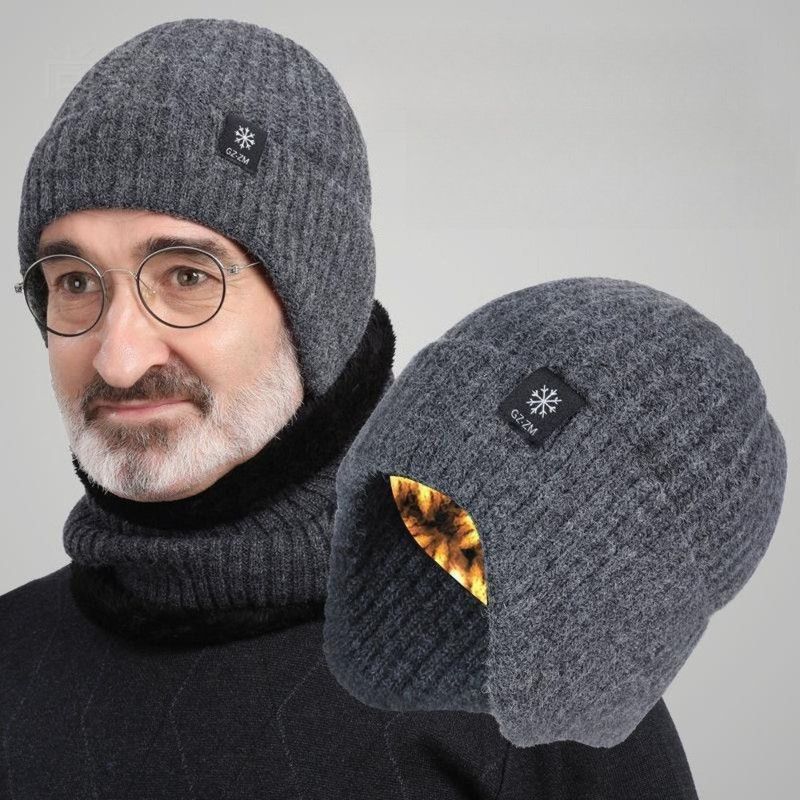 2-Pack - Men's Fleece-Lined Ear Protection Knit Beanie, Warm Thick Winter Hat for Dad or Grandpa - Navy Blue