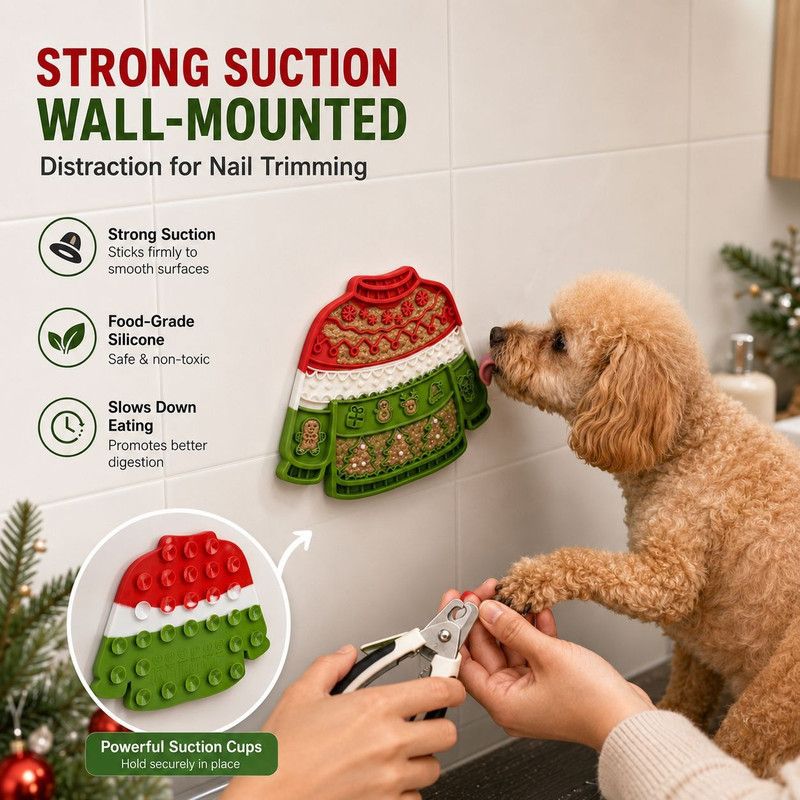 Christmas Sweater Silicone Pet Licking Mat, Anti‑Slip Suction Slow Feeder Mat for Pet