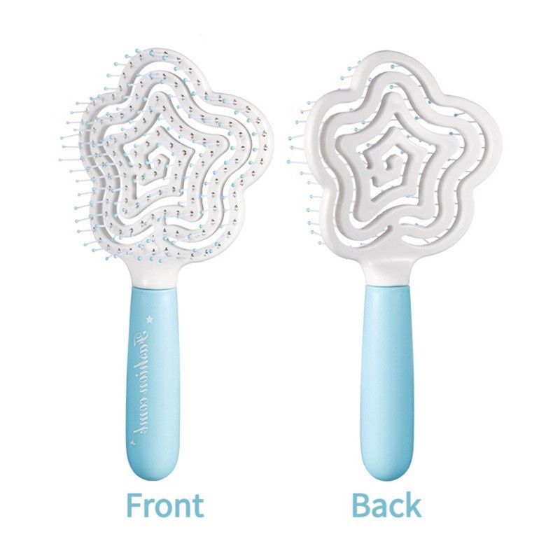 Star-Shaped Hollow Detangling Brush, Women's Elastic Hair Comb, Scalp Massage Hair Brush—Blue