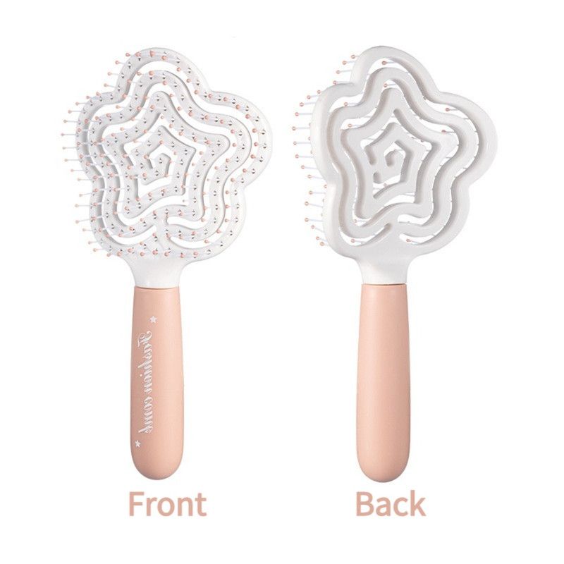 Star-Shaped Hollow Detangling Brush, Women's Elastic Hair Comb, Scalp Massage Hair Brush—Pink