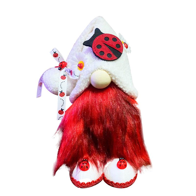 1pc Plush standing gnome doll — faceless old man figurine, festive tabletop ornament and gift.Ladybug gnome doll