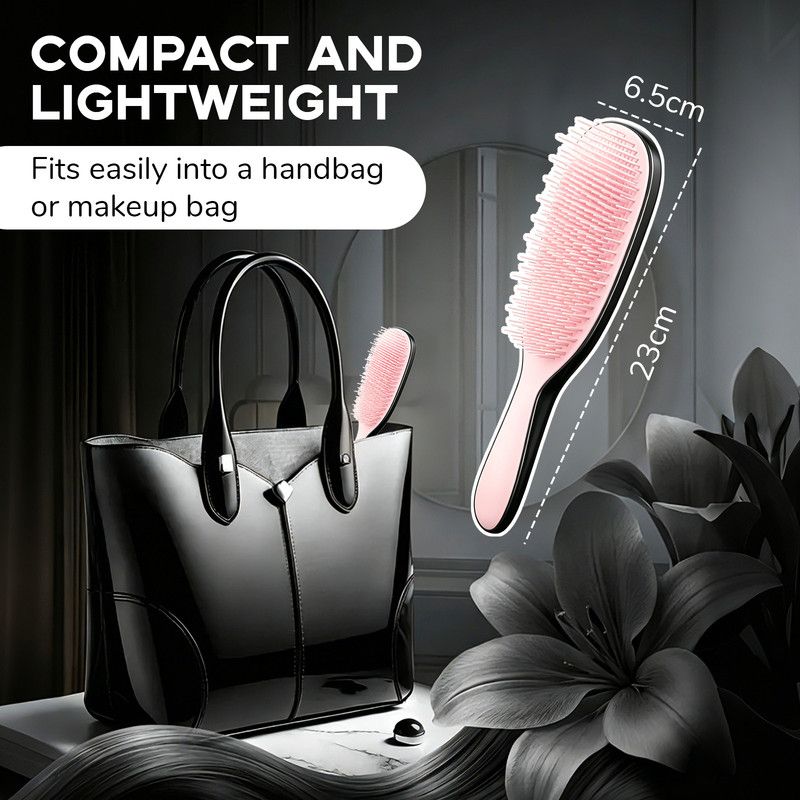 Detachable Silicone Cushion Massage Comb, Wet/Dry Use, Unisex, Suitable for All Hair Types, Volumizing and Smoothing Comb, 7 Colors Available - Black+Pink