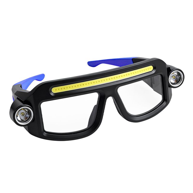 Rechargeable LED Work Safety Goggles with Head Torch Light Impact Resistant Protective Glasses for Hiking Camping Repair Night Work-blue