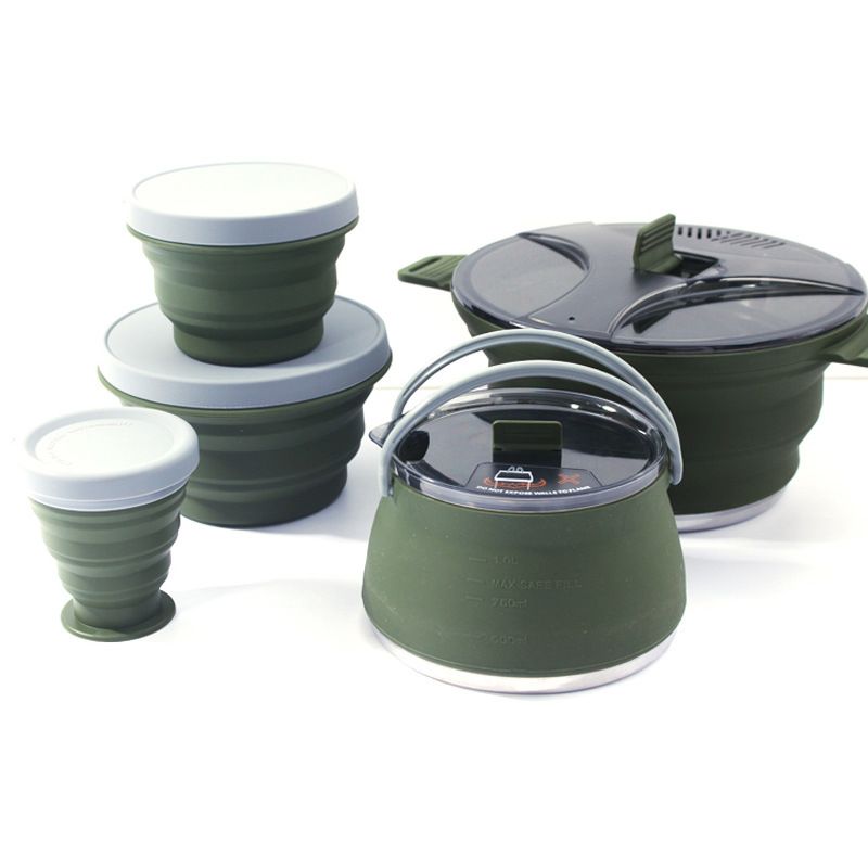 Outdoor Camping Foldable Pot, Silicone Hiking Cook Pot, Portable Picnic Cookware Set, Stainless Steel Camping Cookware