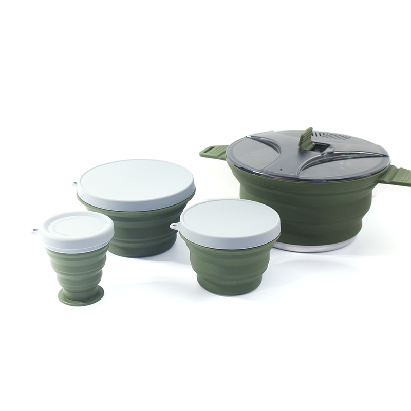 Outdoor Camping Foldable Pot, Silicone Hiking Cook Pot, Portable Picnic Cookware Set, Stainless Steel Camping Cookware