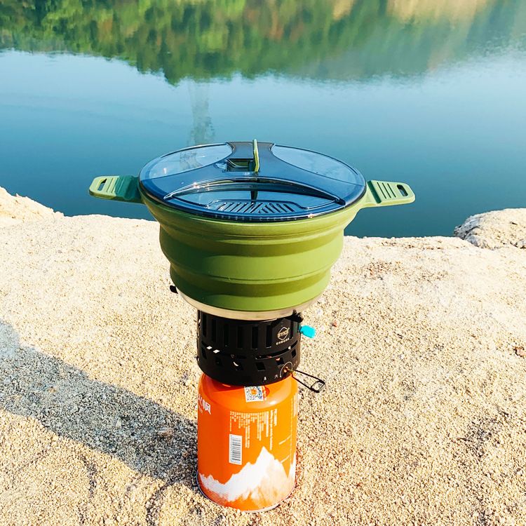 Outdoor Camping Foldable Pot, Silicone Hiking Cook Pot, Portable Picnic Cookware Set, Stainless Steel Camping Cookware