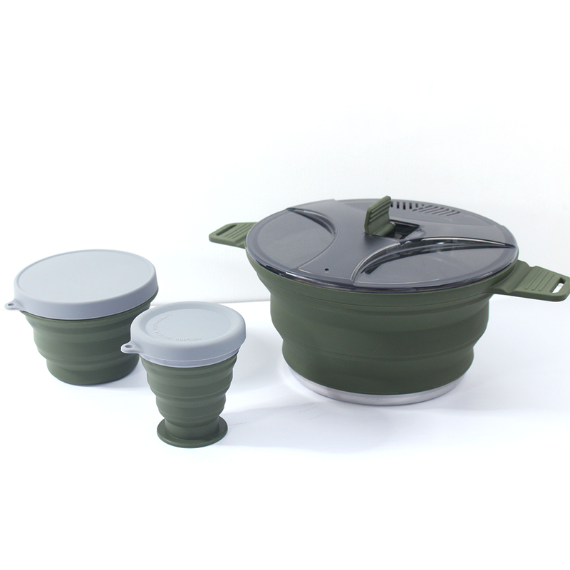 Outdoor Camping Foldable Pot, Silicone Hiking Cook Pot, Portable Picnic Cookware Set, Stainless Steel Camping Cookware