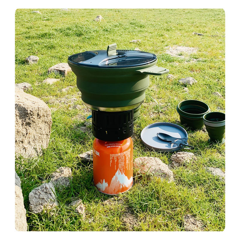 Outdoor Camping Foldable Pot, Silicone Hiking Cook Pot, Portable Picnic Cookware Set, Stainless Steel Camping Cookware