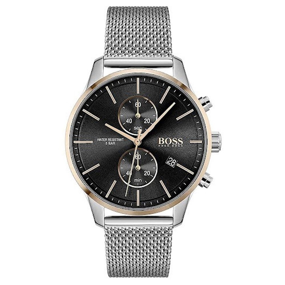 Hugo Boss 1513805 Associate Men's Watch, 42mm Silver Stainless Steel Mesh Bracelet Chronograph Wrist Watch for Men