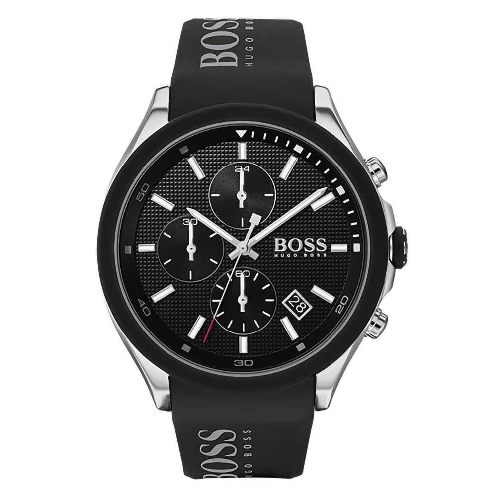 Hugo Boss 1513716 Velocity Chronograph Men's Watch - Black Rubber Strap, Black Dial, Silver Case
