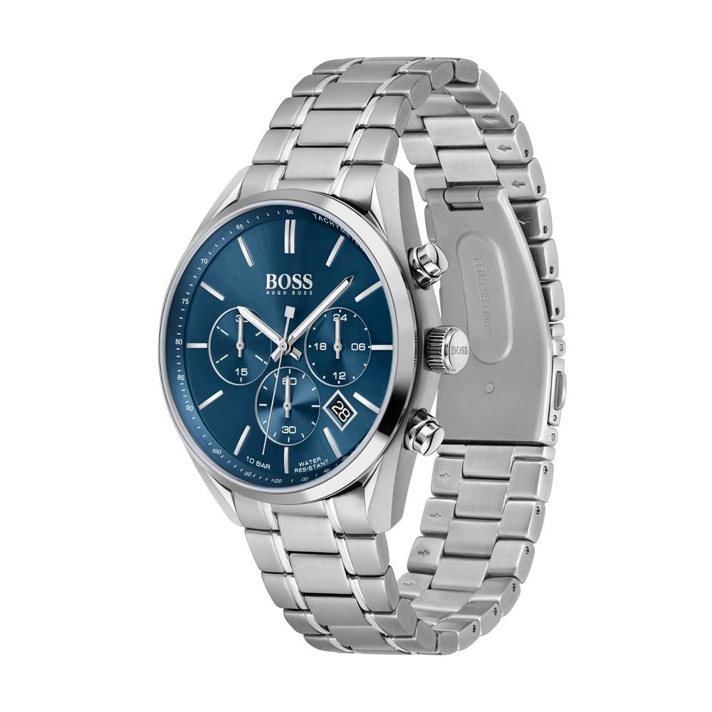 Hugo Boss 1513818 Champion Men's Watch, 44mm Black Ion Plated Stainless Steel Chronograph Wrist Watch for Men, 50M Water Resistant