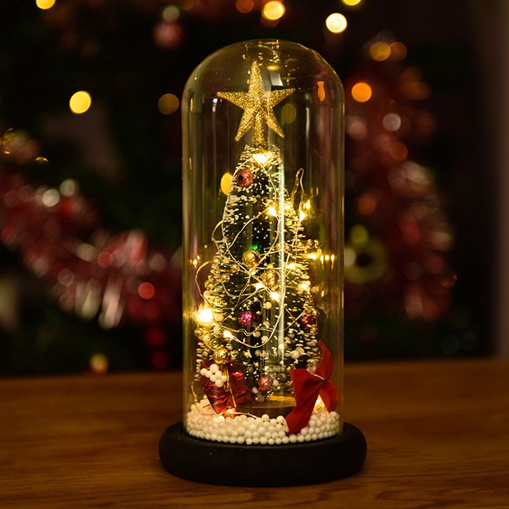 Christmas Tree in Glass Dome LED Glass Cover Ornaments Cedar Window Shooting Props Gifts for Girlfriends and Lovers