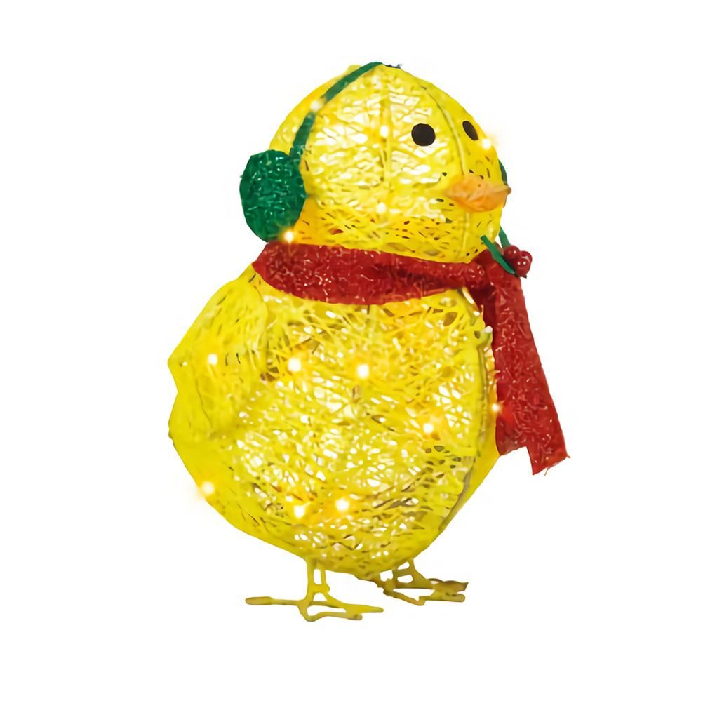 Chick with Scarf Decor Lights Yellow Chick Flat Garden Sculpture Chick Ornaments for Lawn Yard Christmas Holiday Decorations