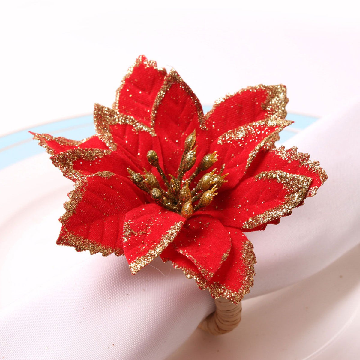 6PCS Napkin Set Red Elegant Christmas Flower Napkin for Birthday Party Wedding