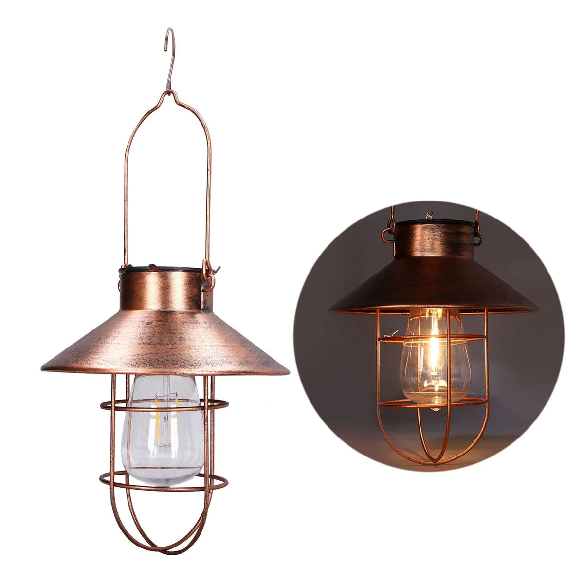 Solar Hanging Light Decorative Iron Frame LED Outdoor Retro Lantern for Garden Yard Porch