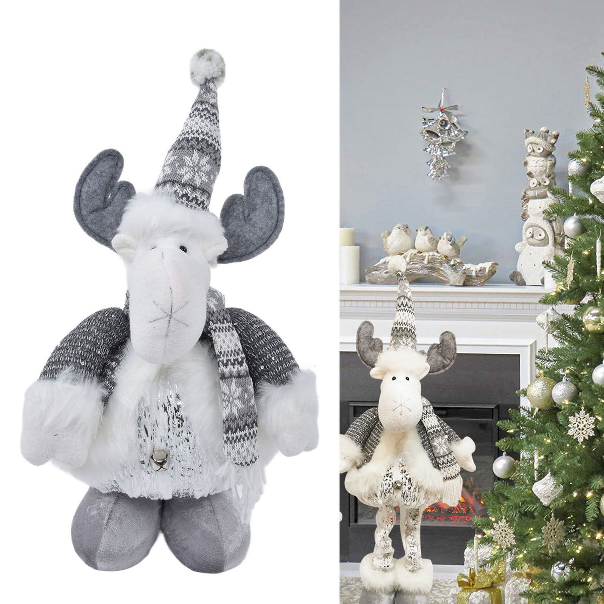 Retractable Christmas Elk Doll Polyester Christmas Ornament Gift Festival Decoration for Children Kids