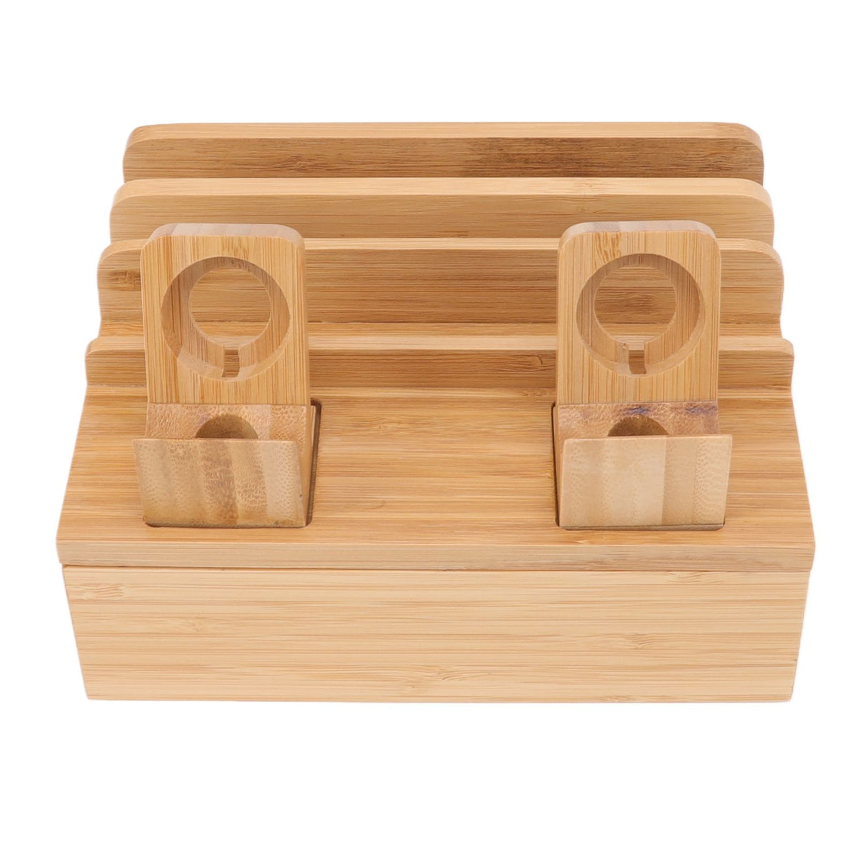 Bamboo Charging Station Multifunction 5 Ports Charging Station Rack for Phones Tablets Watches Electronics Natural Color