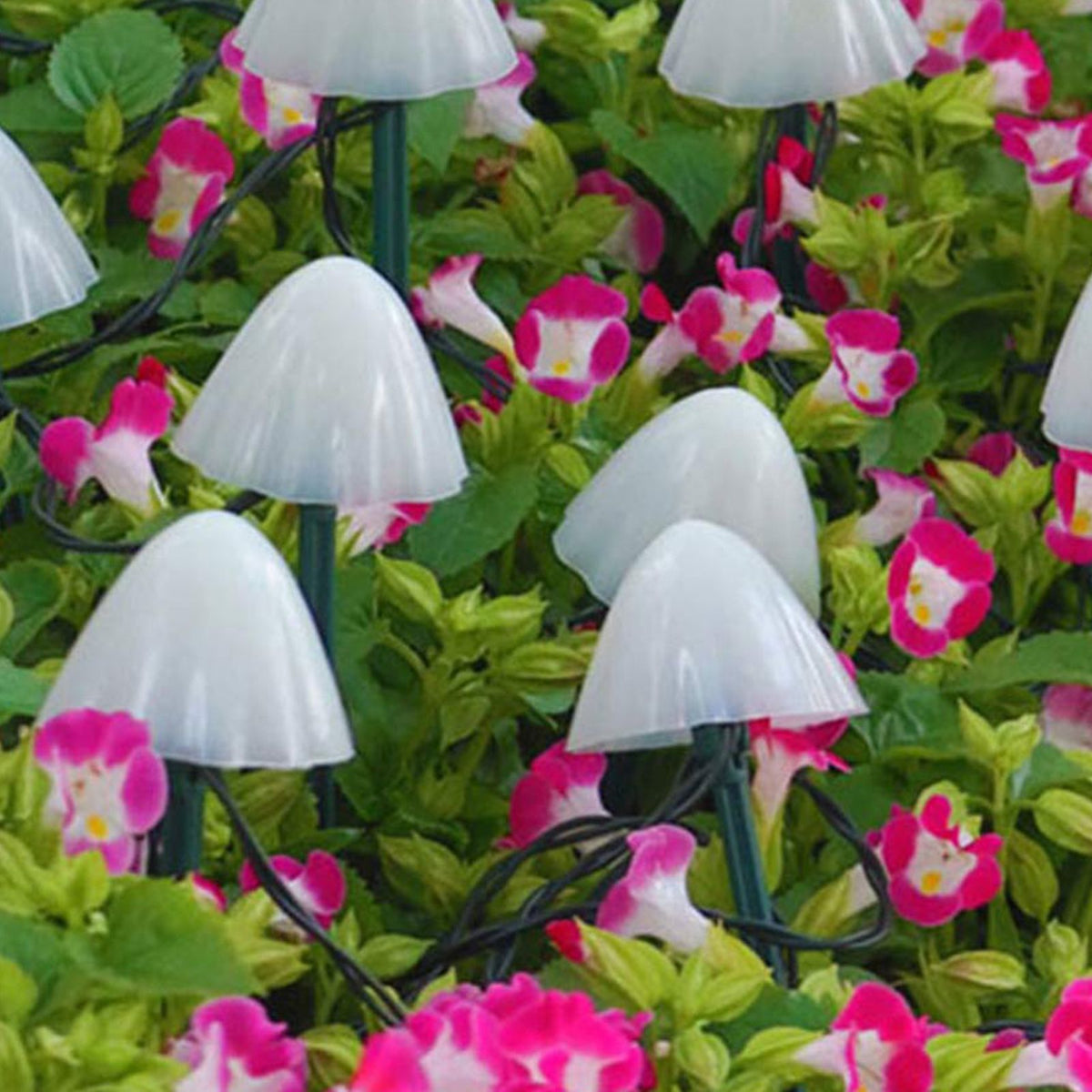 Mini Mushroom Solar Lights 8 Modes LED Waterproof String Pathway Outdoor Decoration for Garden Backyard Lawn Party 5meter 20 Beads Warm White