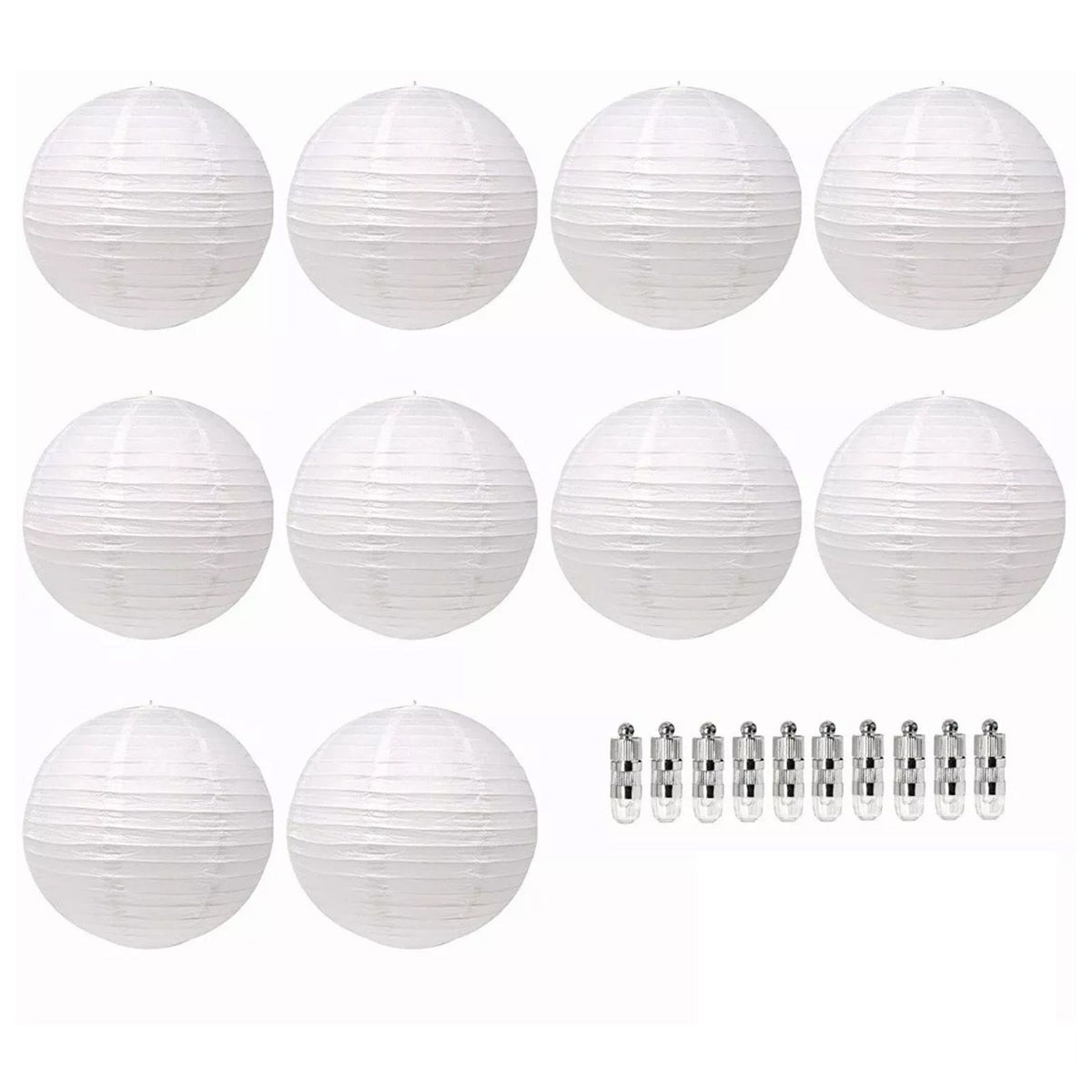 Chinese White Paper Lantern Decorative Round Paper Lanterns with 10 LED Lights for Wedding Party Christmas Party Decor