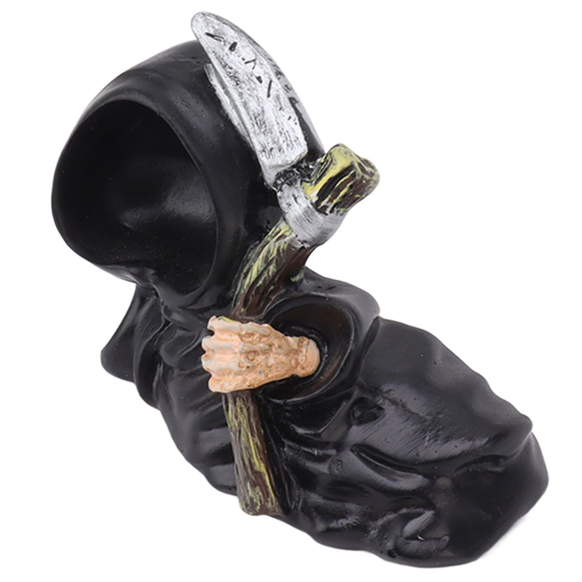 Grim Reaper Sculpture Resin Gothic Desktop Statue Figurine Decoration with Sickle for Halloween Party Lie Down