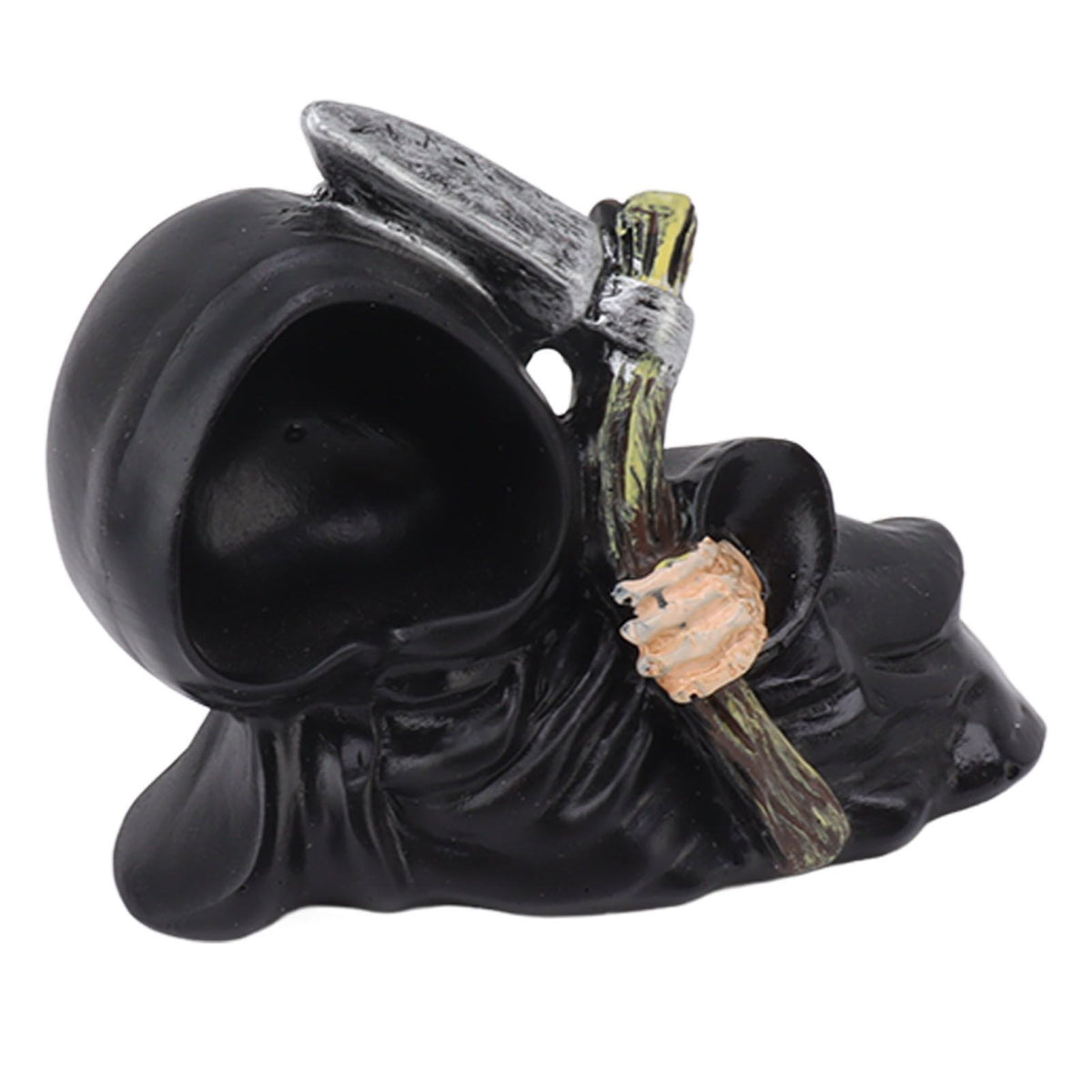 Grim Reaper Sculpture Resin Gothic Desktop Statue Figurine Decoration with Sickle for Halloween Party Lie Down