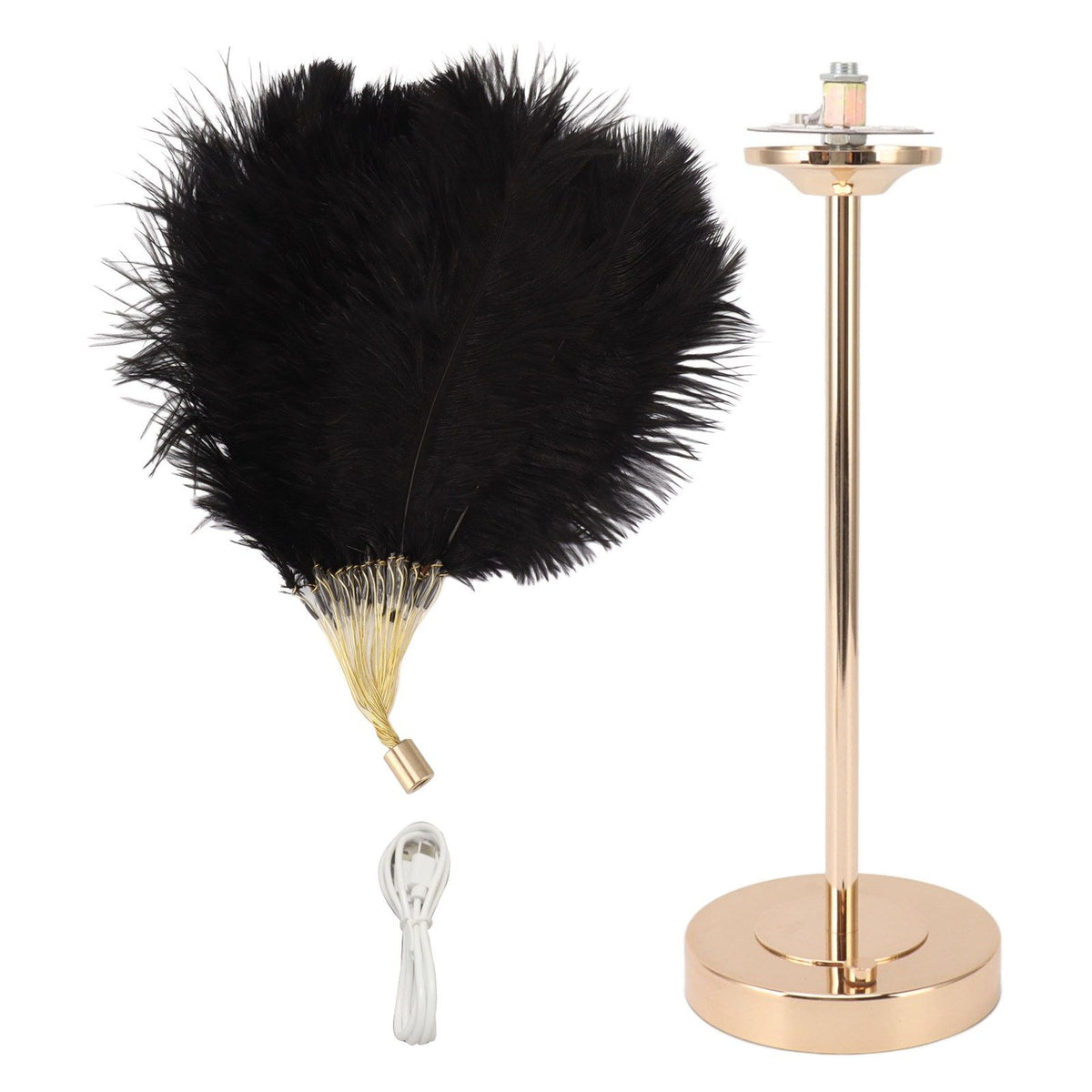 Feather Table Lamp 3 Color Dimmable Touch Switch USB Plug in Romantic Modern Decorative Bedside Light for Bedroom Black