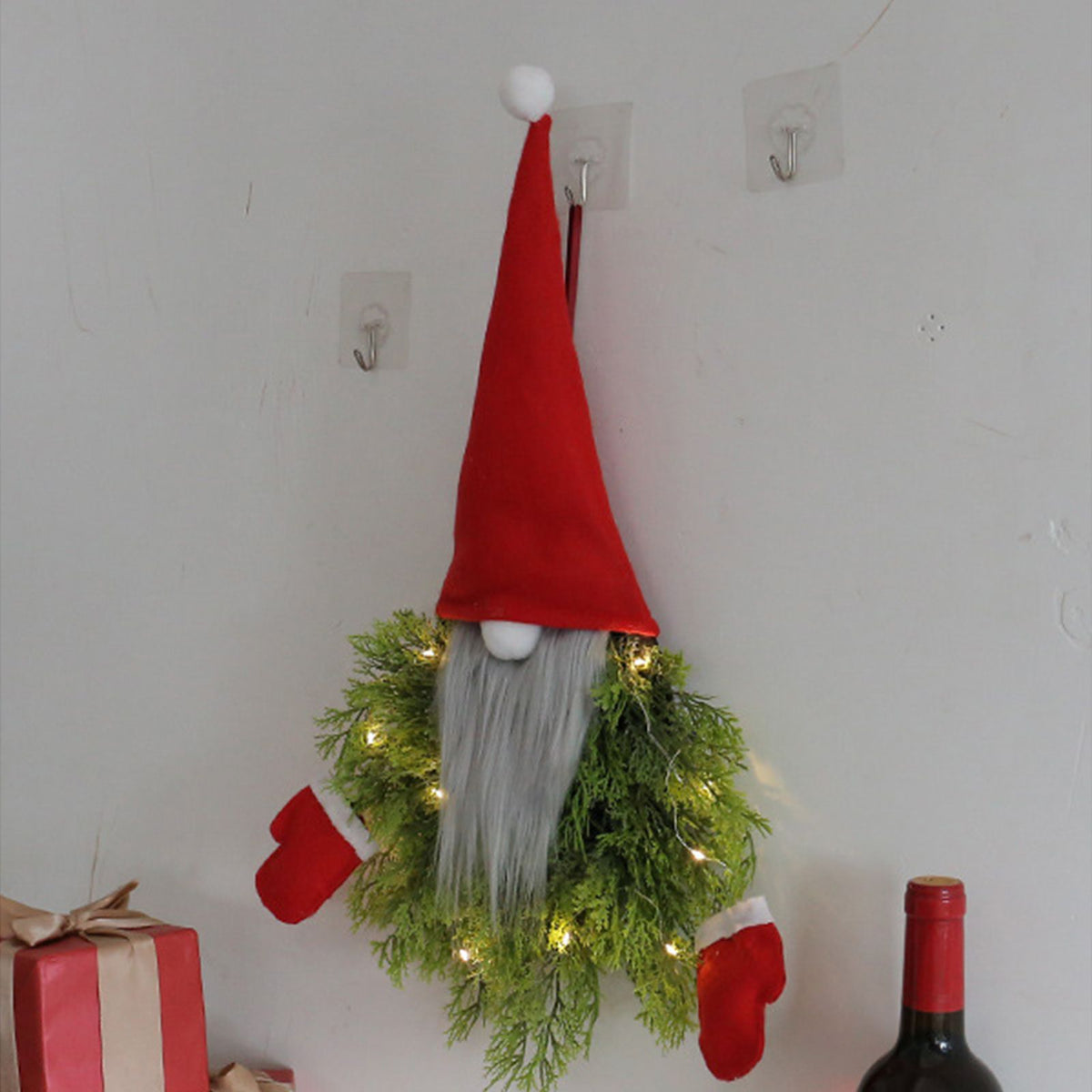 Luminous Faceless Santa Claus Christmas Wreath Door Hanging Restaurant Bar Wall Hanging Christmas Decoration