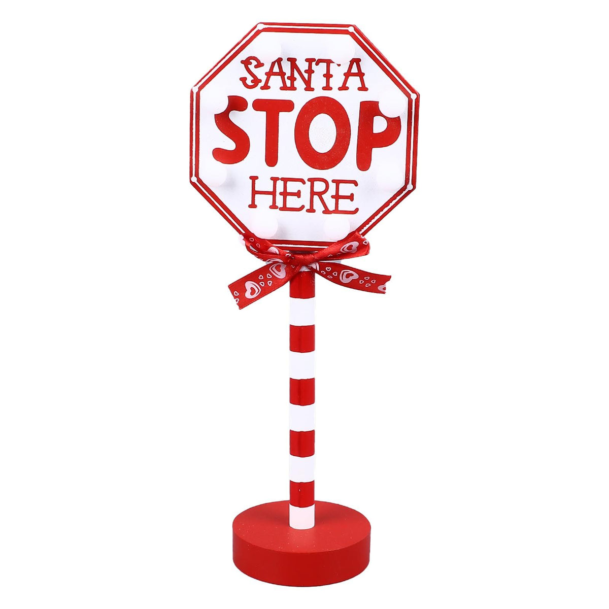 Christmas Stop Here Decor Metal Solid Wood LED Delicate Santa Stop Here Tree Topper for Christmas Party Octagon 12x8x30.5cm
