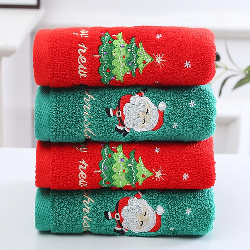 2Pcs Christmas Face Towel Xmas Red Santa Claus New Year Gift Washing Towel Hand Face Cloth Towel for Home Bathroom