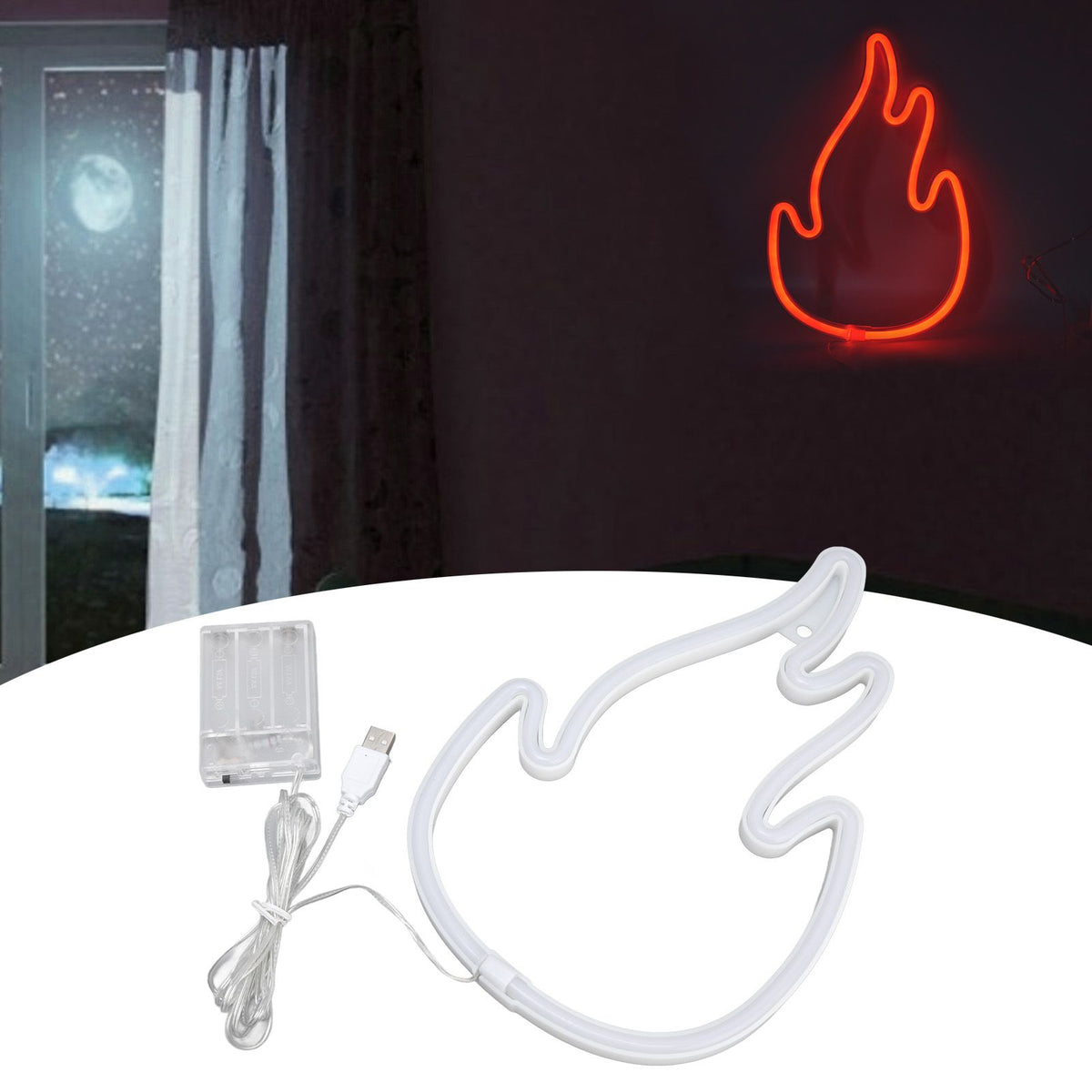 Flame Neon Sign Dual Power Supply Flame Neon Light for Wall Decor Bedroom Gaming Room SetupRed