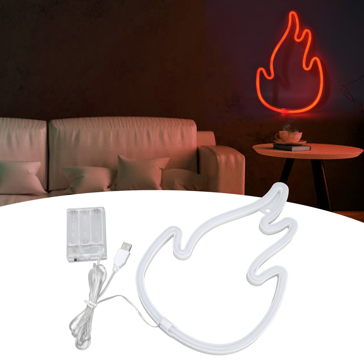 Flame Neon Sign Dual Power Supply Flame Neon Light for Wall Decor Bedroom Gaming Room SetupRed
