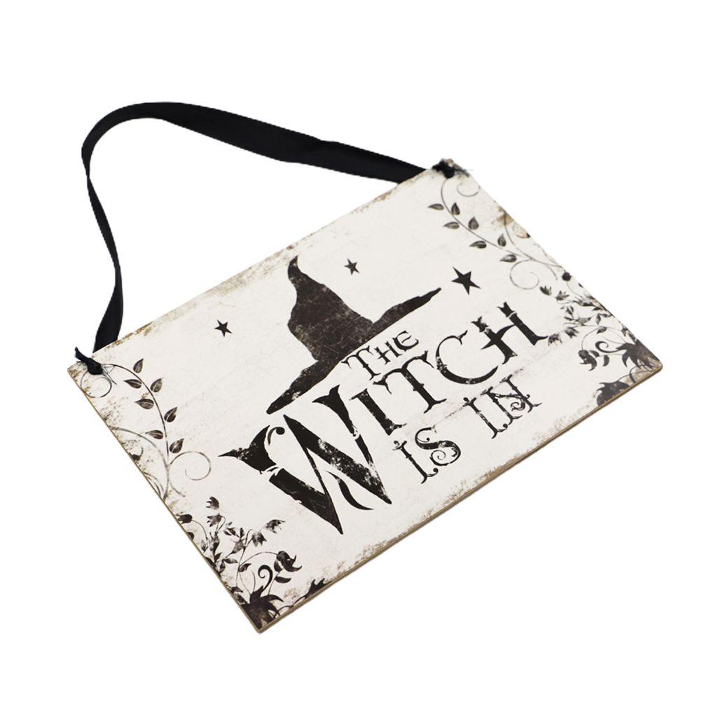 Halloween Witch Wooden Sign Vintage Wooden Witch Hanging Plaque for Halloween Party Decorations Haunted House Front Door Porch