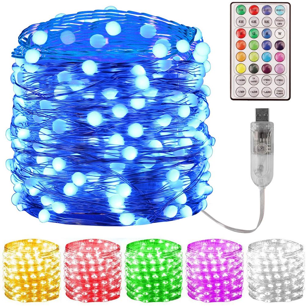 12M Fairy String Lights Remote Control RGB Colors 100 LED Bulbs Copper Wire Lamps Indoor Outdoor Decoration for Christmas Wedding New Year Party