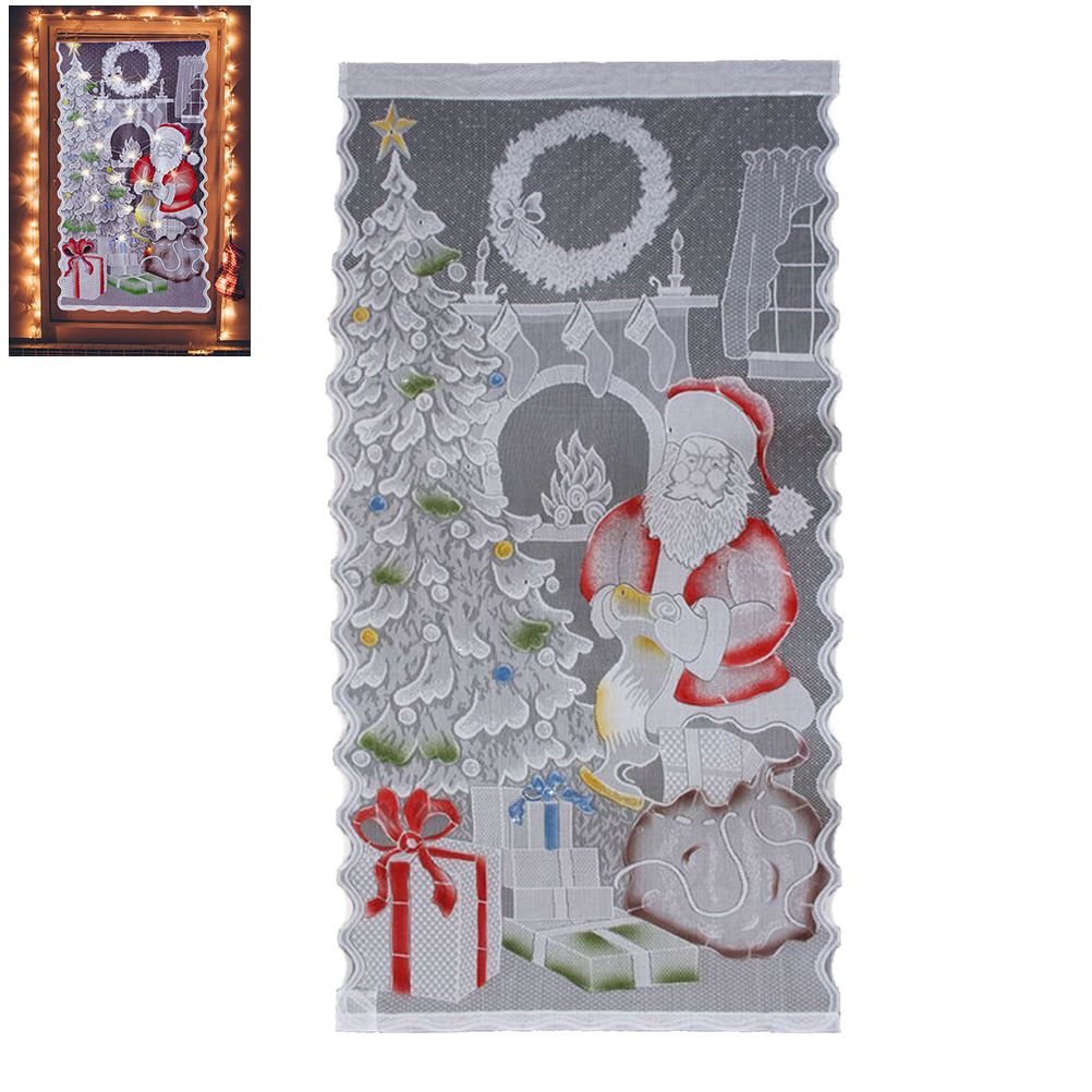 Christmas Lace Curtains LED Light Santa Claus Half Blackout Curtains Living Room Bedroom Home Decor
