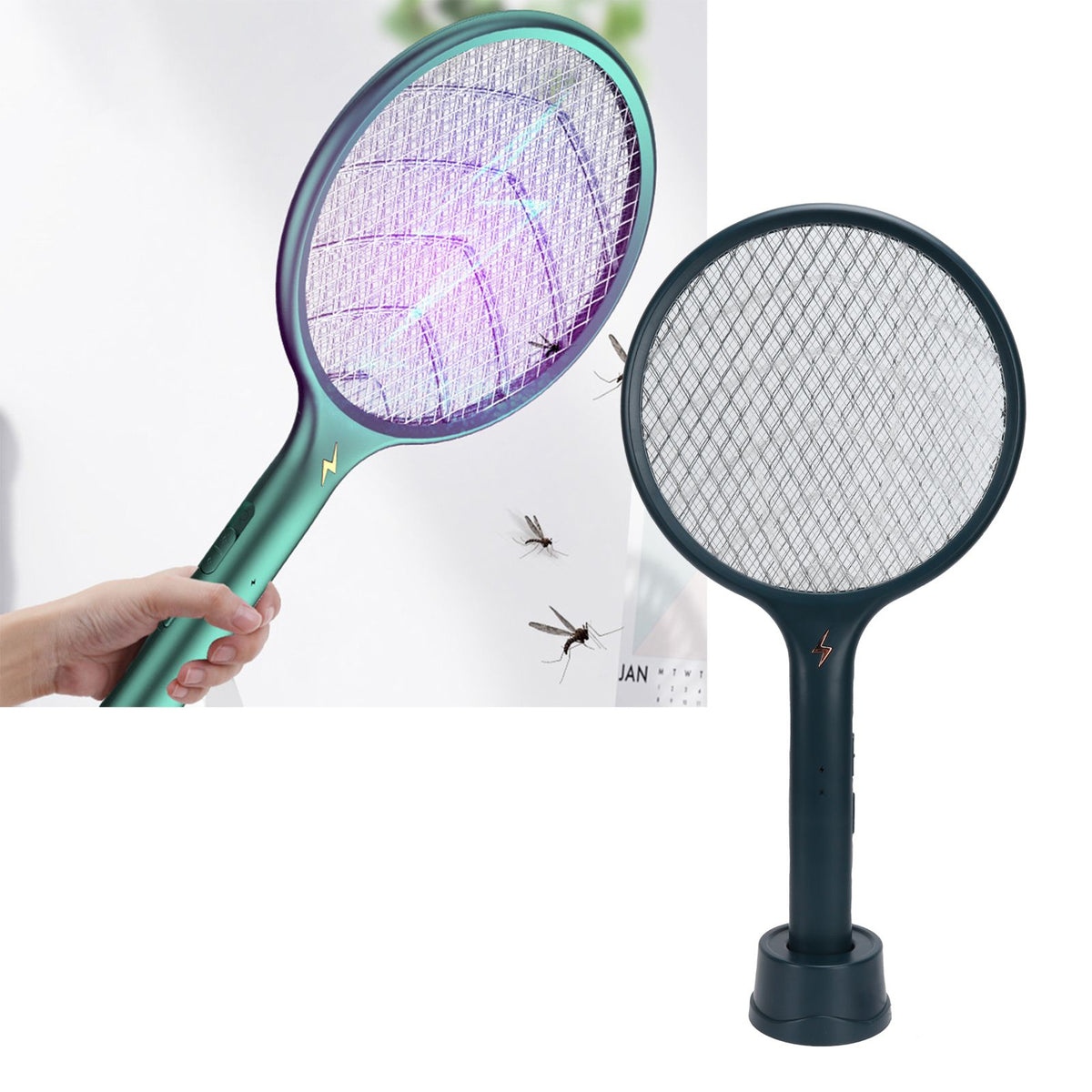 2 in 1 Mosquito Killer Lamp Electric Fly Swatter Mosquito Racket USB Charging for HomeCharge Base