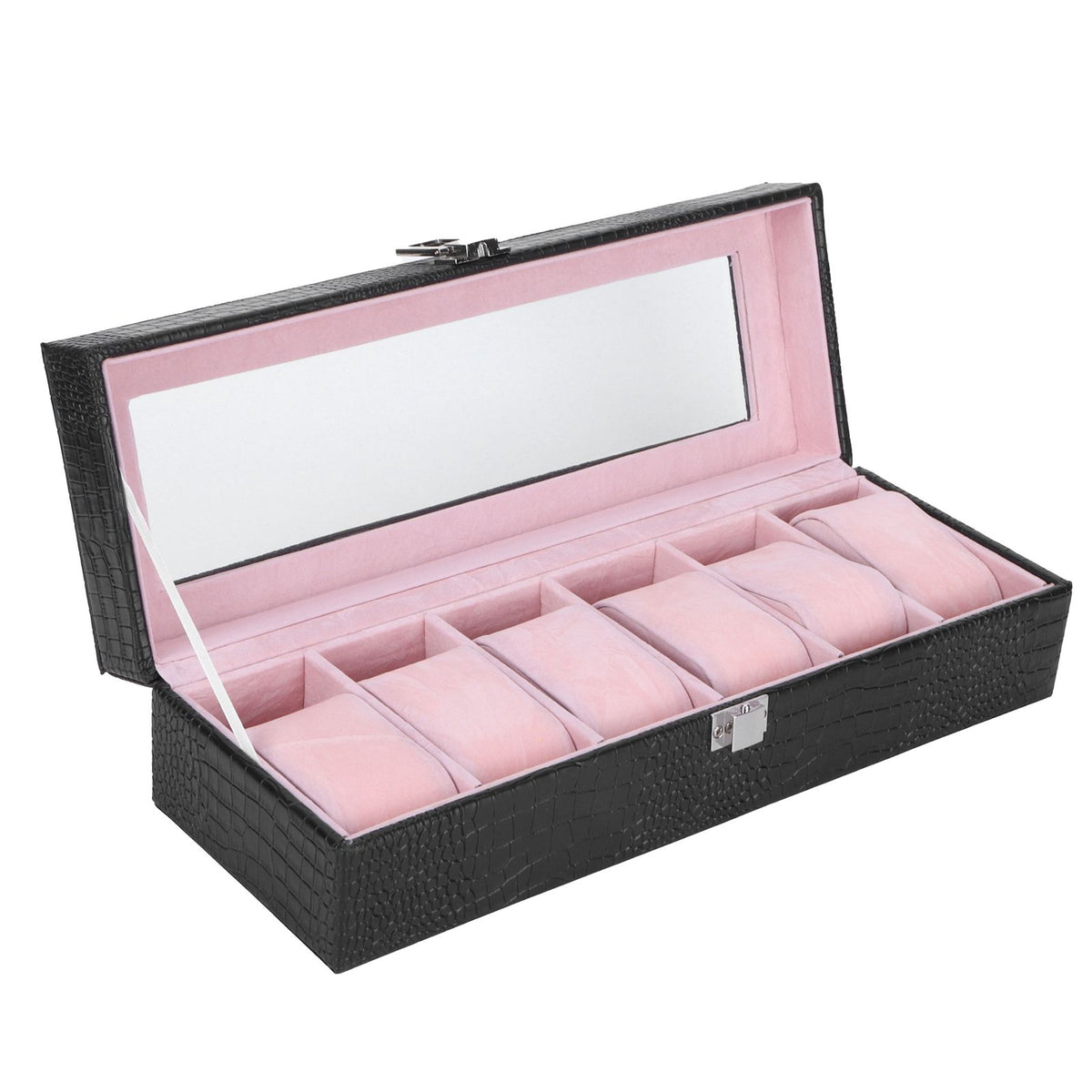 6-Slot Watch Box PU Leather Rectangular Wristwatch Display Case Organizer Gift Black